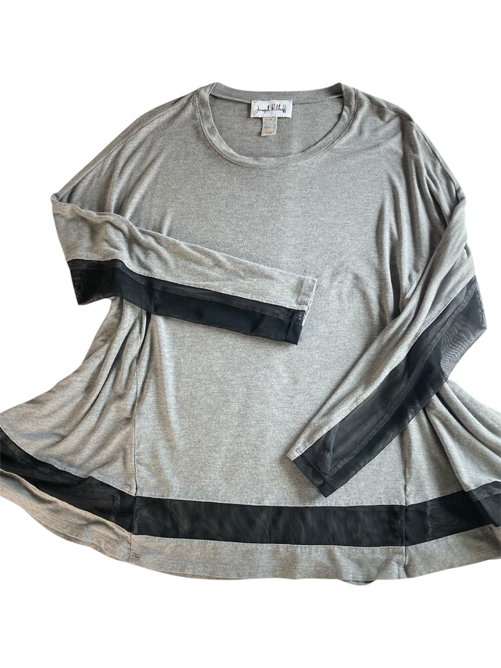Joseph Ribkoff Grey Jersey Tunic with Mesh Band Hem and Sleeves Size 10